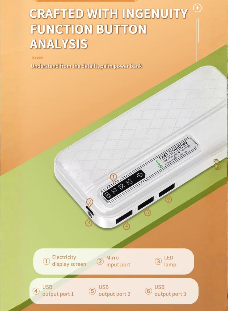 بنك طاقة A16 بسعة 40000 مللي أمبير - 3 منافذ USB، مصباح LED، شحن متعدد الأجهزة، متوافق مع USB/Type-C/iOS، أبيض - Image 3